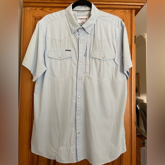 Poncho Light Blue Casual Button Down Shirt for Men - Picture 1 of 4